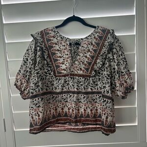 Calypso St. Barth Cream Floral Paisley Peasant Blouse with Rust Accents